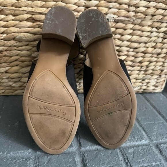 Franco Sarto Helix Women’s 6.5 M Black Block Heel Peep Toe Sandals Leather Suede - Picture 6 of 9